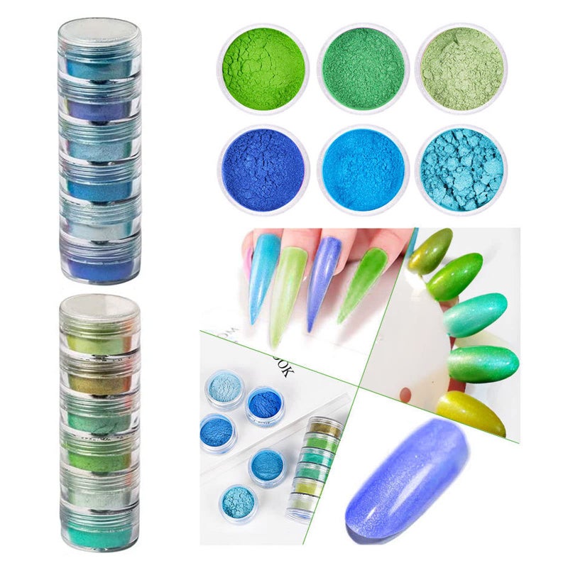 DAGEDA 24 Color Pigment Nail Powder Dust, Colorful Iridescent Glitter Ultrafine Luminous Pearlescent High-Gloss Halo Powder, 3D DIY Nail Art Decoration - Image 3